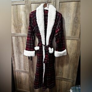 Pottery Barn Sherpa Plaid Housecoat Robe S/M Cotton Christmas Loungewear